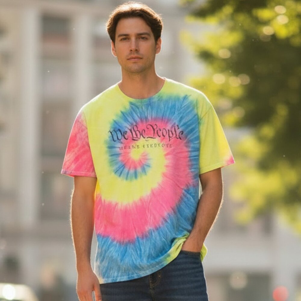 WE THE PEOPLE MEANS EVERYONE Spiral Tie Dye Short Sleeve Tee Mens L Pride LGBTQ - Picture 1 of 8